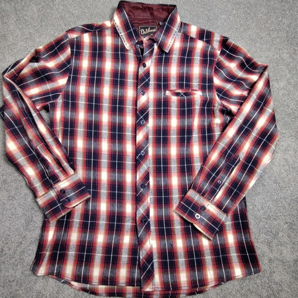DaVinci Shirt Mens M Plaid Flannel Button Down True Vintage Grunge Retro Casual